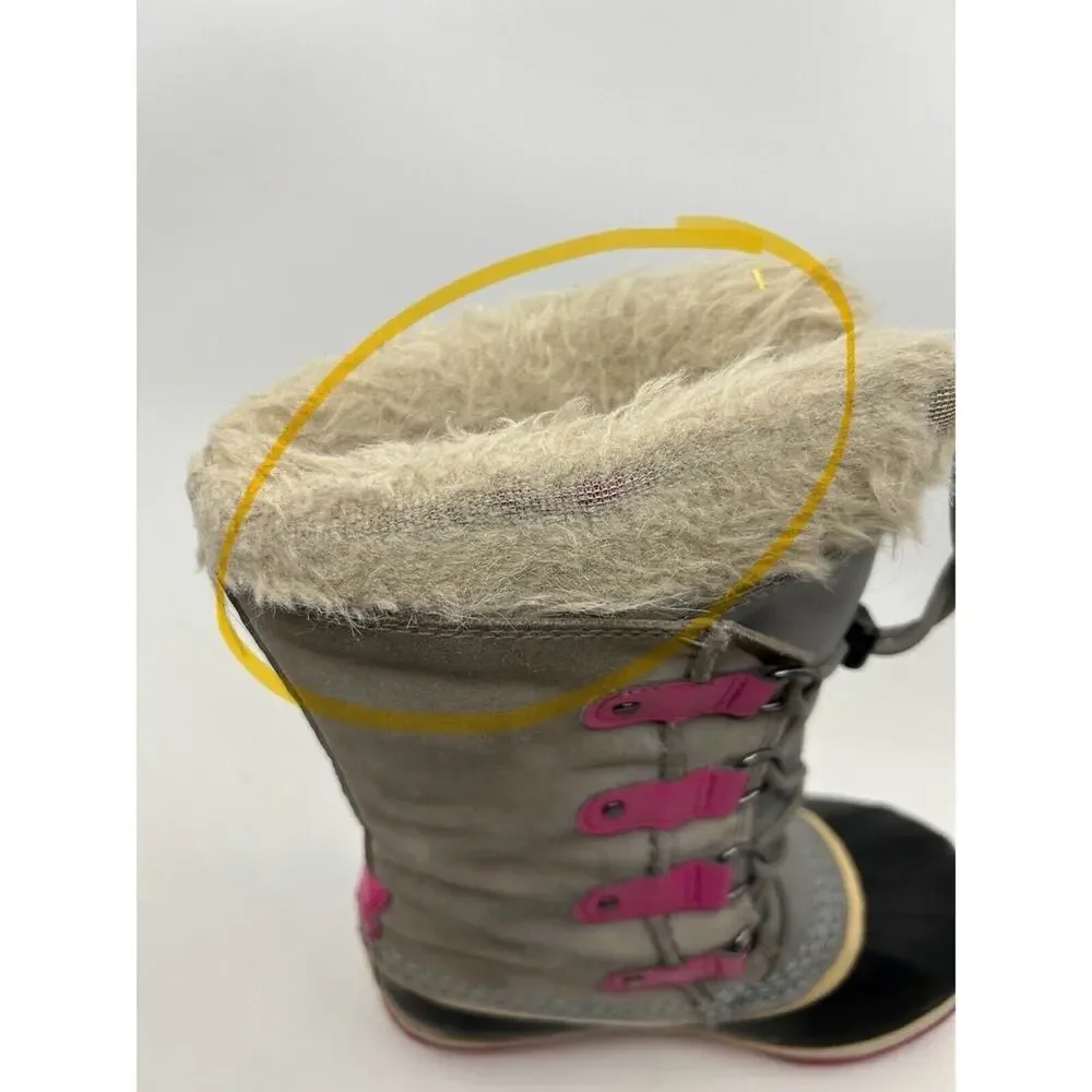 Sorel Girls Joan Of Arctic Snow Boots Size 2 Suede Gray Faux Fur